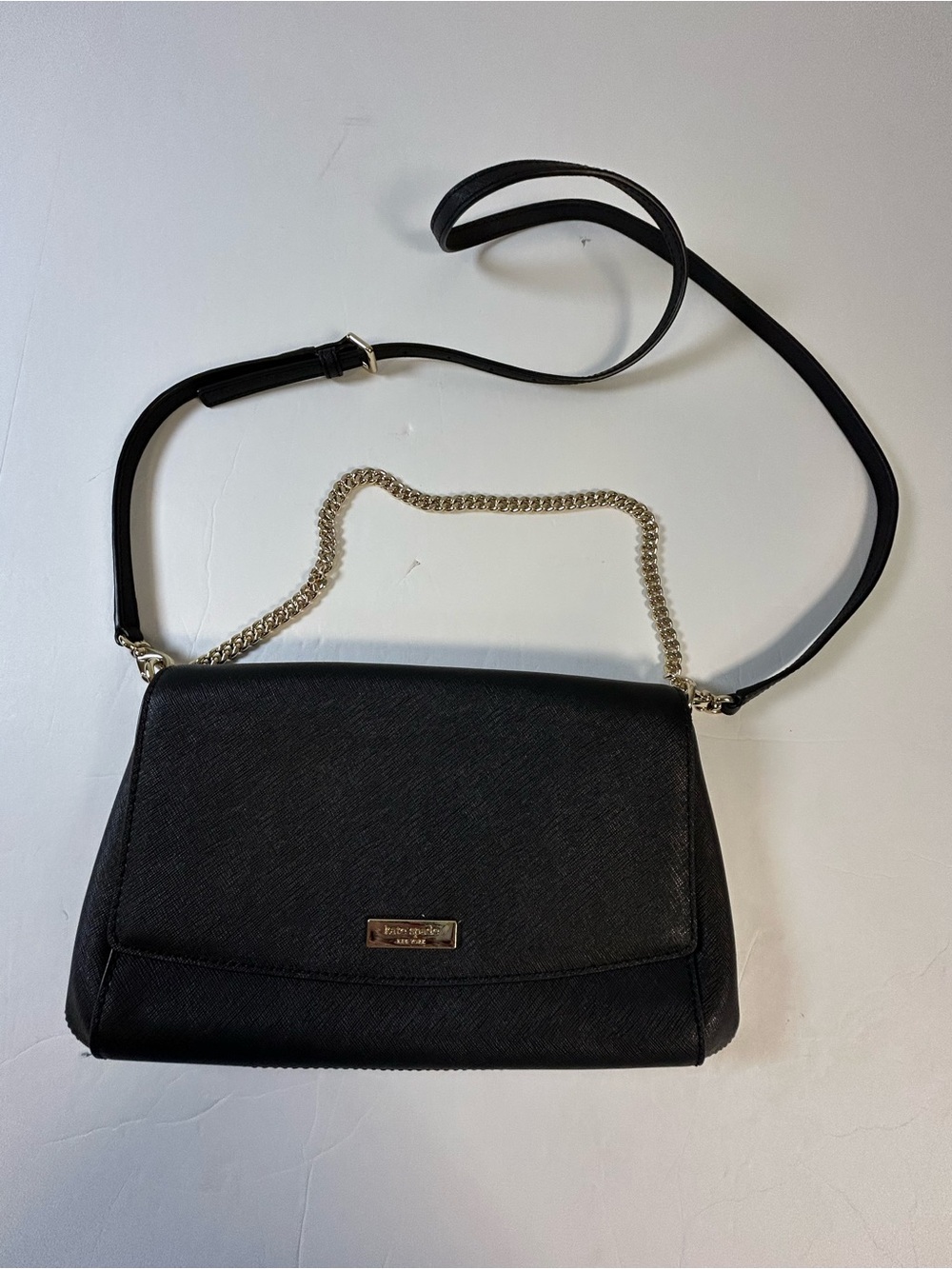 kate spade Black Saffiano Leather Crossbody with Gold Chain